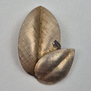 Vtg Napier Gold Tone Leaf Brooch Textured Double Leaf Pin Signed Nature Jewelry‎